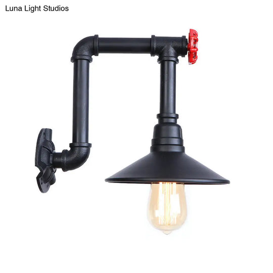 Industrial Black Cone Wall Sconce With Pipe Design And Iron Finish