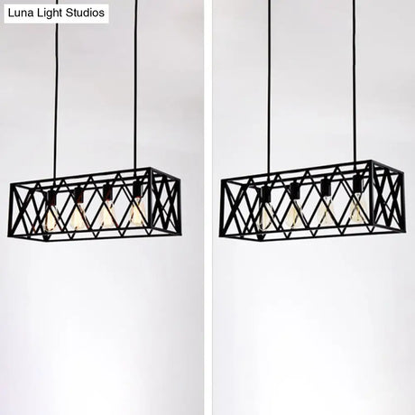 Industrial Black Cross-Framed Pendant Light For Dining Table