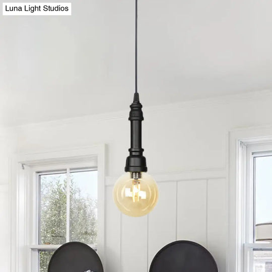 Industrial Black Ball/Capsule Suspension Light With Amber Glass - Ceiling Pendant Pipe Lamp (1