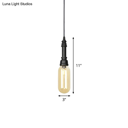 Industrial Black Ball/Capsule Suspension Light With Amber Glass - Ceiling Pendant Pipe Lamp (1