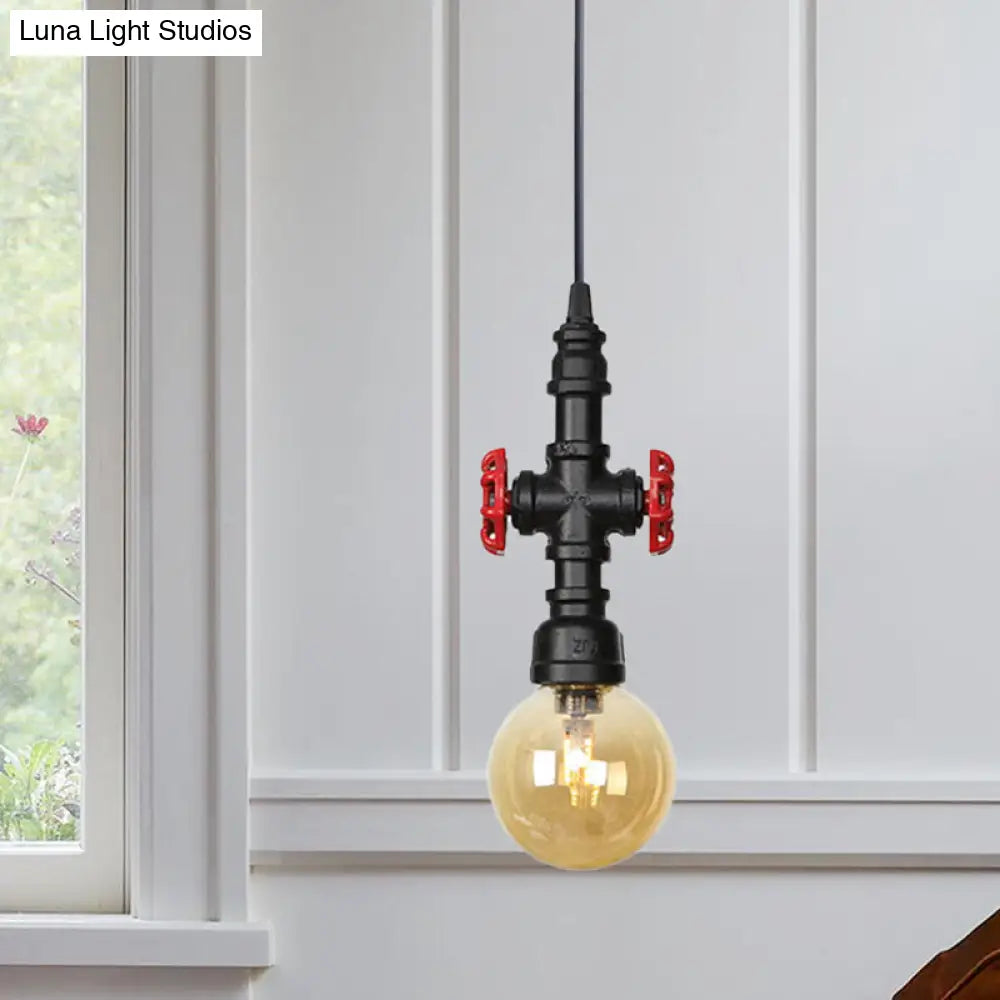 Industrial Black Ball/Capsule Suspension Light With Amber Glass - Ceiling Pendant Pipe Lamp (1