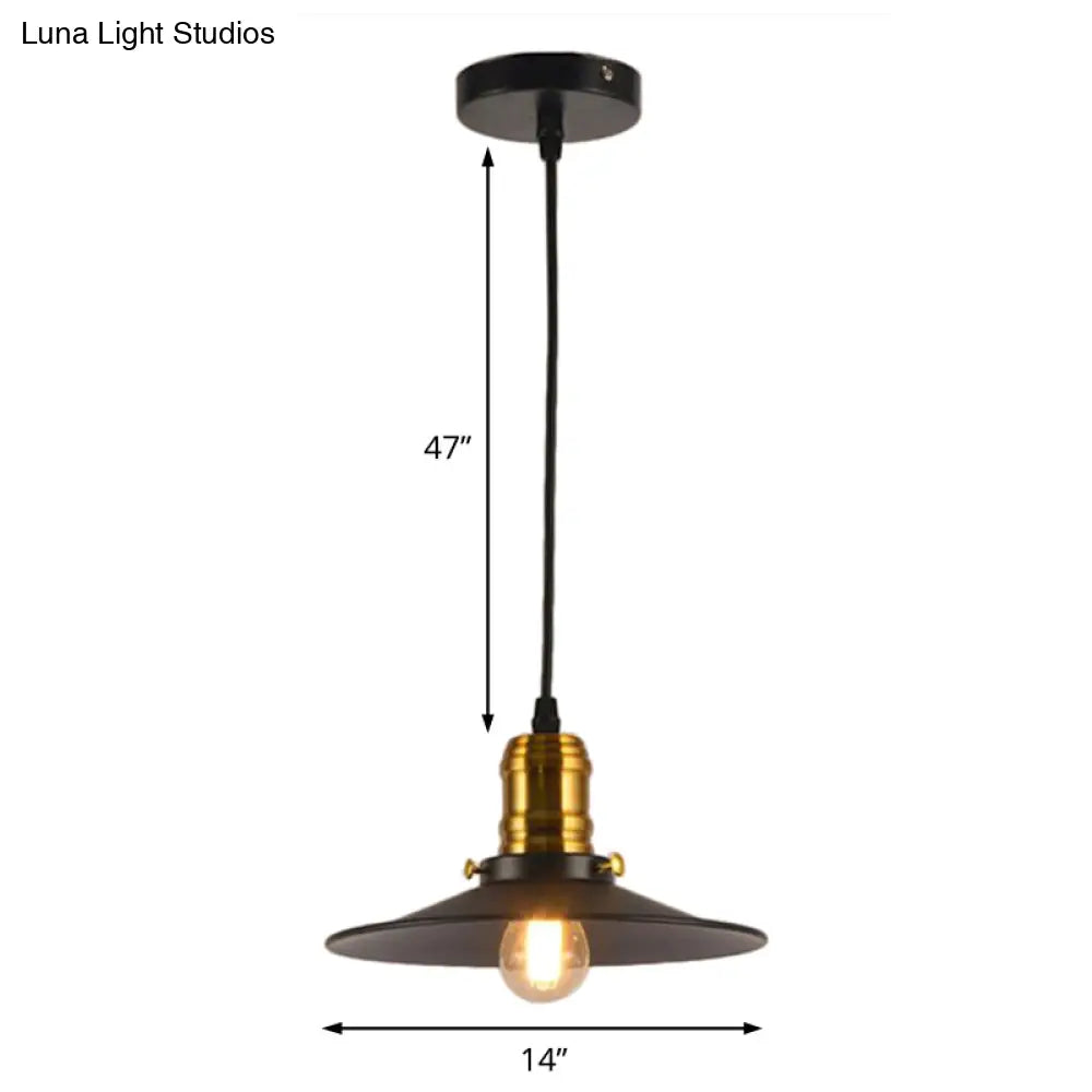 Industrial Black Flared Single Bulb Metal Pendant Light - 8.5’/10’/12’ Wide Stylish Dining
