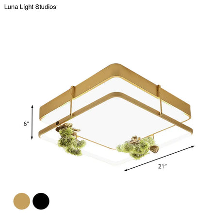 Industrial Black/Gold Led Flush Mount Ceiling Light For Bedroom - 16.5’/20.5’ Square/Round