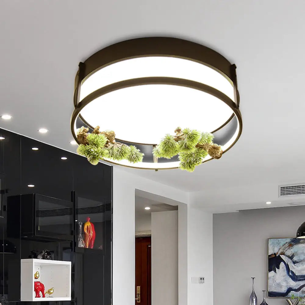 Industrial Black/Gold Led Flush Mount Ceiling Light For Bedroom - 16.5’/20.5’ Square/Round