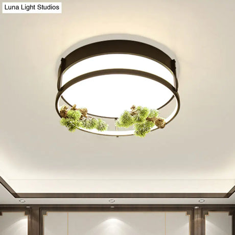 Industrial Black/Gold Led Flush Mount Ceiling Light For Bedroom - 16.5’/20.5’ Square/Round