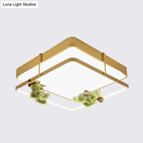 Industrial Black/Gold Led Flush Mount Ceiling Light For Bedroom - 16.5’/20.5’ Square/Round