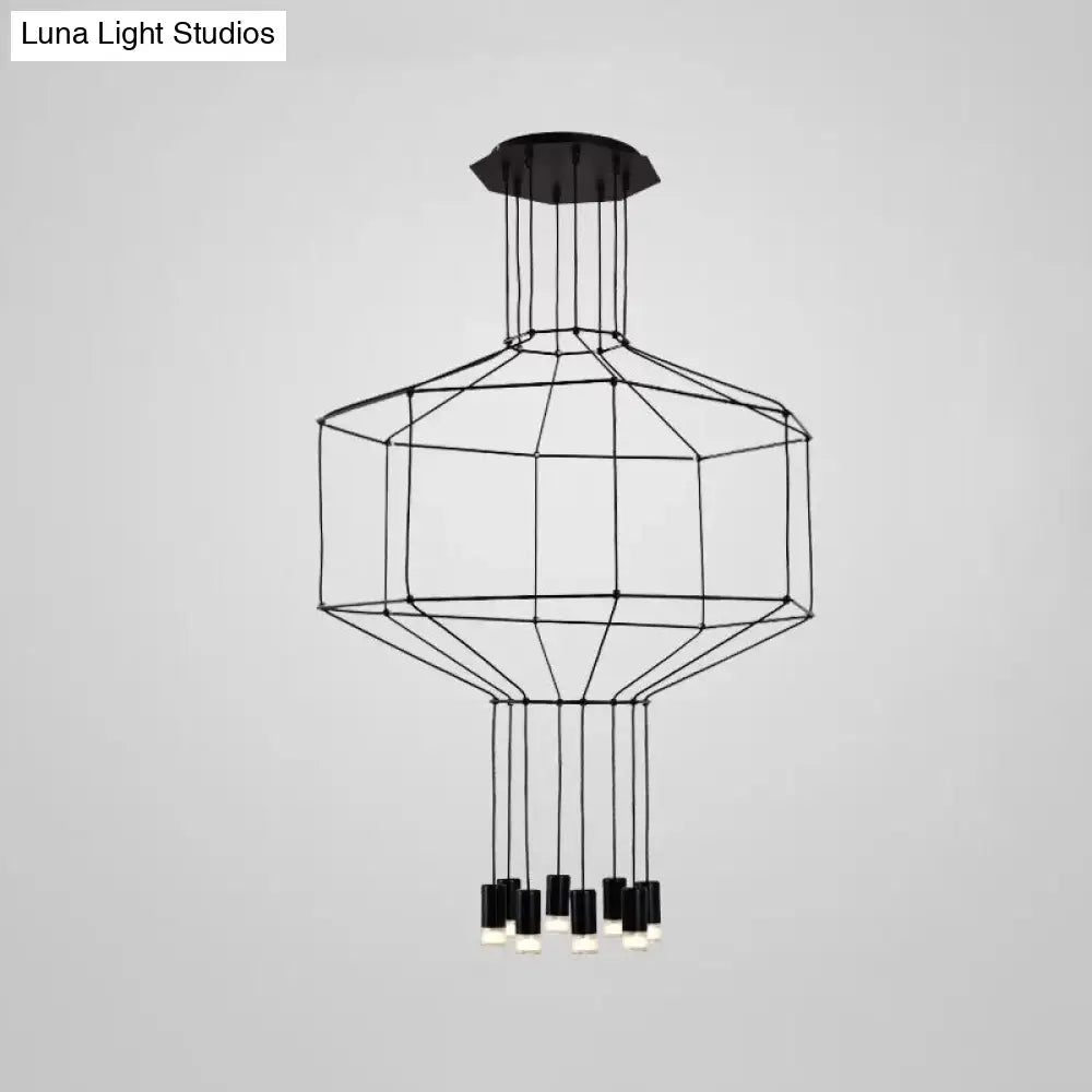 Iron Pendant Light Industrial Chandelier - Hexagonal/Long Column Design 4/6/8 Heads Black 3D