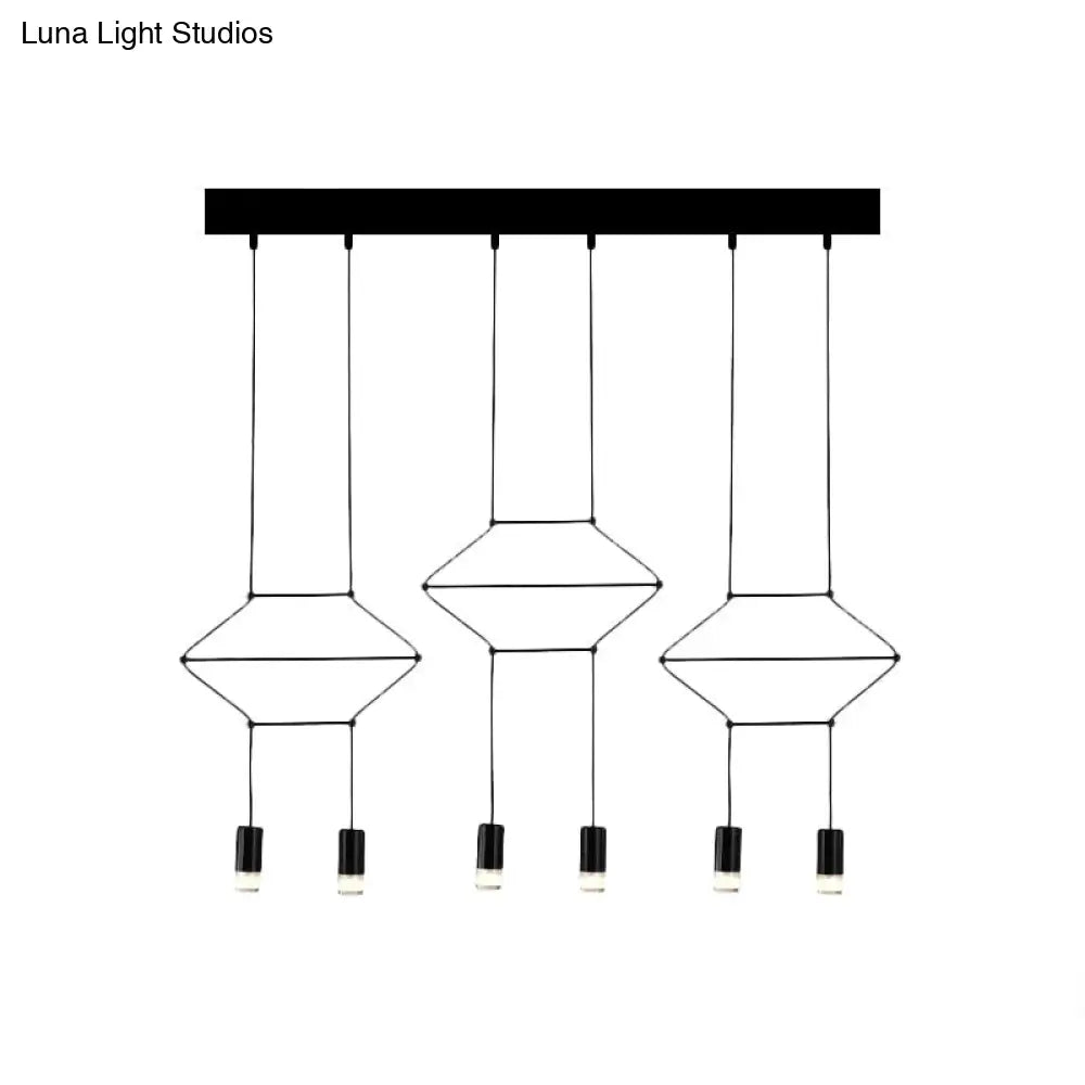Iron Pendant Light Industrial Chandelier - Hexagonal/Long Column Design 4/6/8 Heads Black 3D