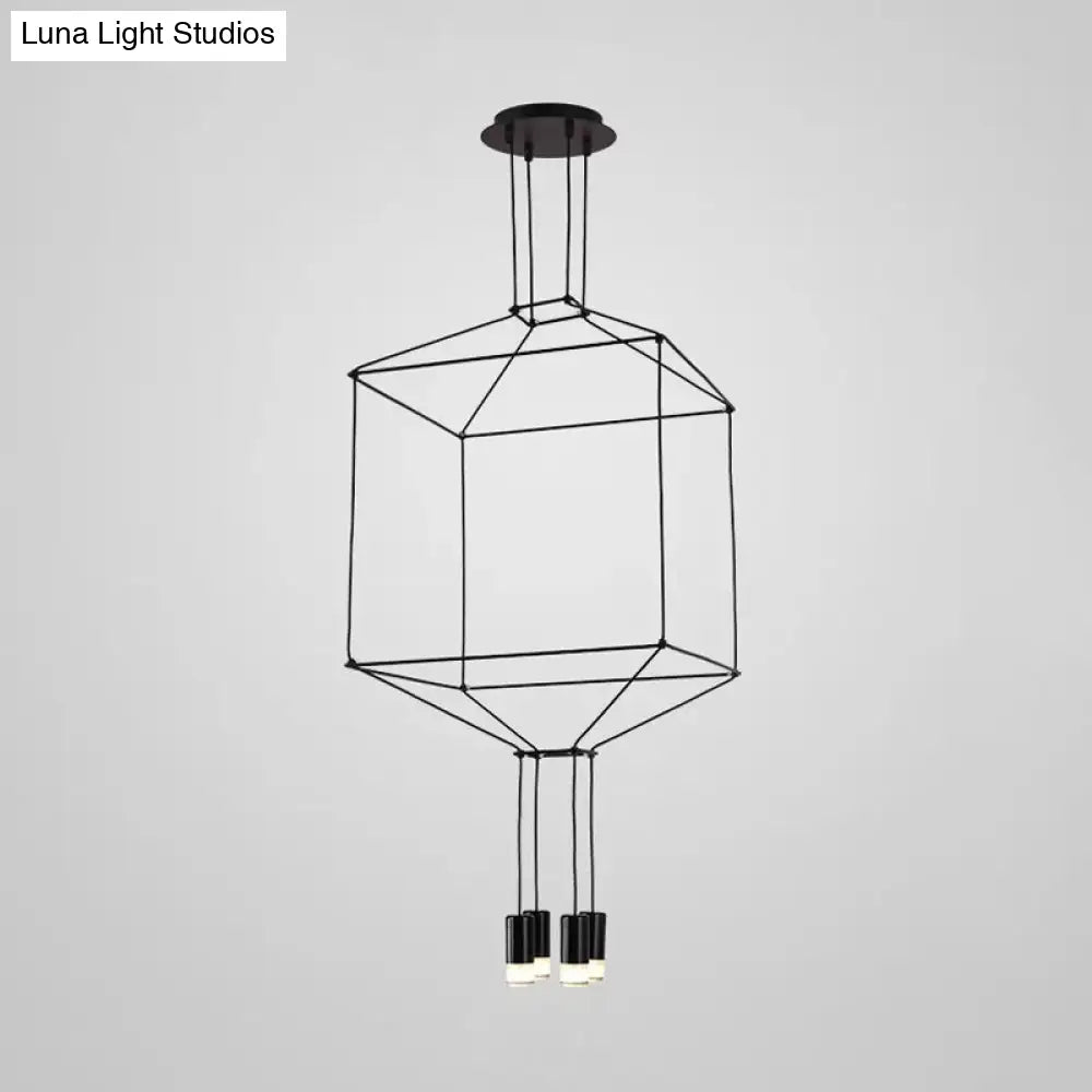 Industrial Black Hexagonal/Long Column Pendant Light - Modern 3D Structure With 4/6/8 Heads Ideal