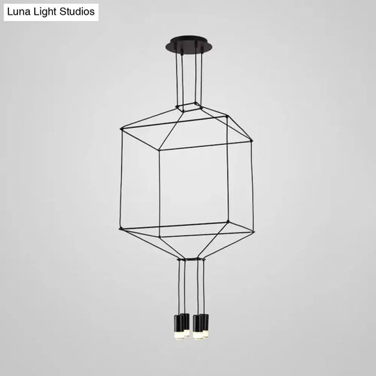 Industrial Black Hexagonal/Long Column Pendant Light - Modern 3D Structure With 4/6/8 Heads Ideal