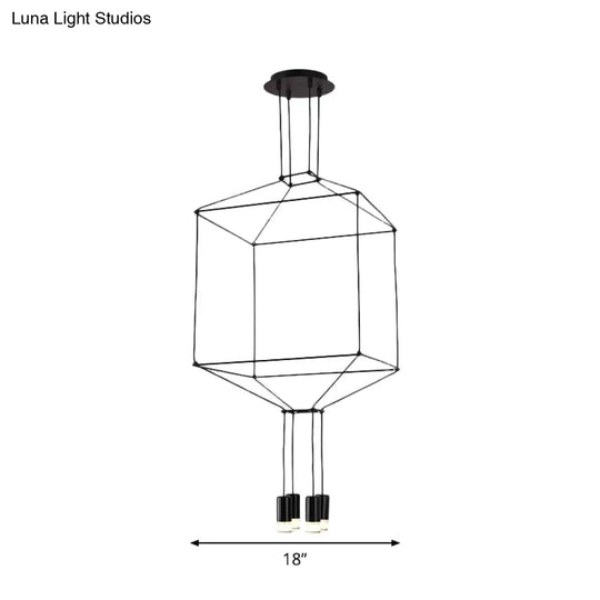 Industrial Black Hexagonal/Long Column Pendant Light - Modern 3D Structure With 4/6/8 Heads Ideal