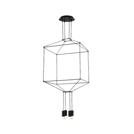 Industrial Black Hexagonal/Long Column Pendant Light - Modern 3D Structure With 4/6/8 Heads Ideal