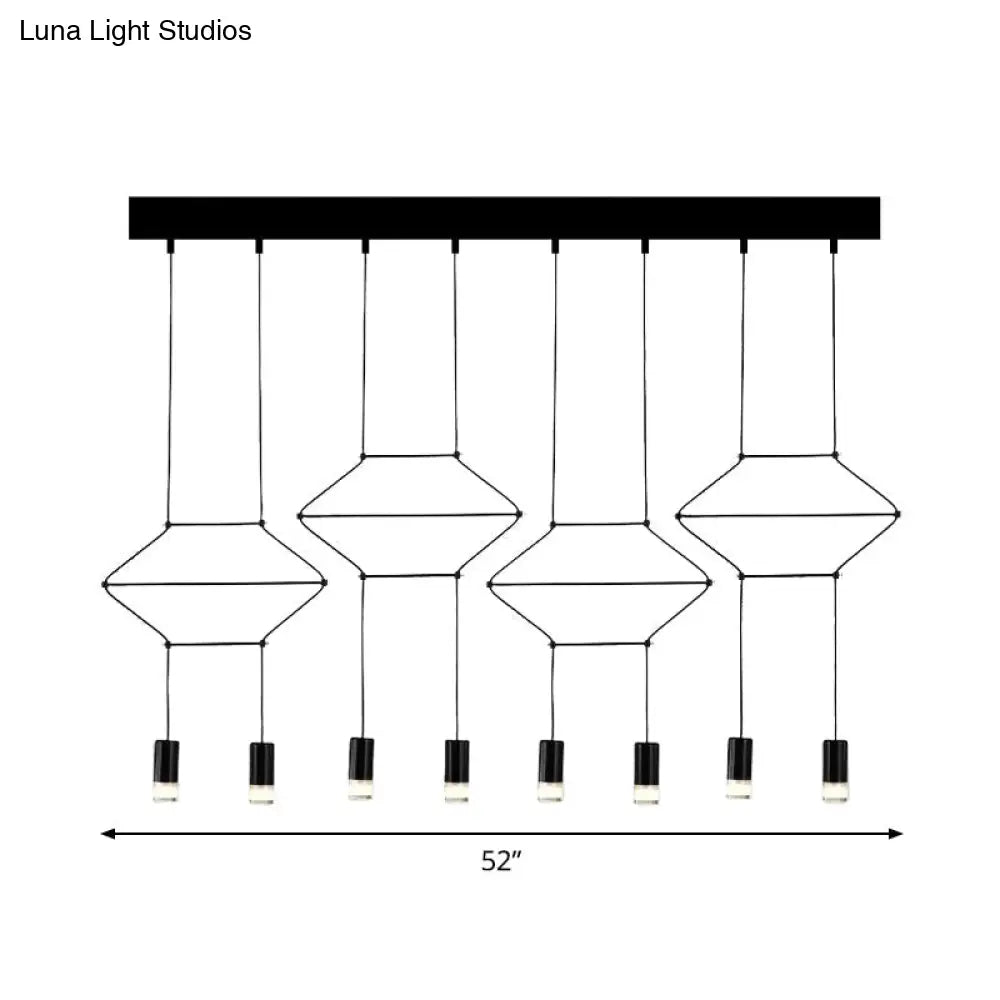 Iron Pendant Light Industrial Chandelier - Hexagonal/Long Column Design 4/6/8 Heads Black 3D
