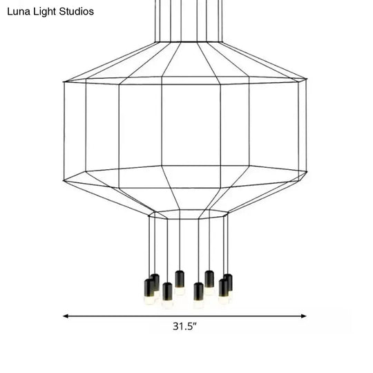 Industrial Black Hexagonal/Long Column Pendant Light - Modern 3D Structure With 4/6/8 Heads Ideal
