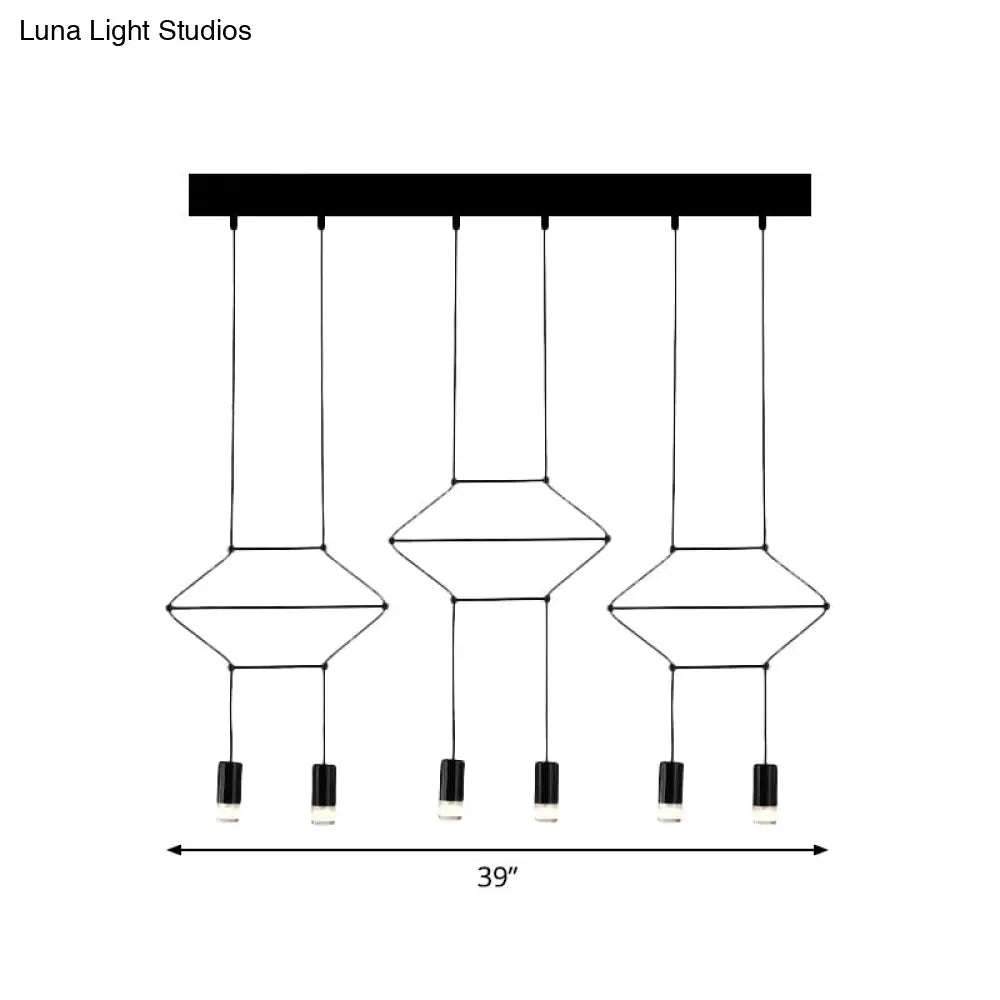 Industrial Black Hexagonal/Long Column Pendant Light - Modern 3D Structure With 4/6/8 Heads Ideal