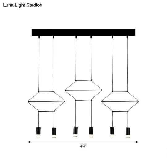 Industrial Black Hexagonal/Long Column Pendant Light - Modern 3D Structure With 4/6/8 Heads Ideal