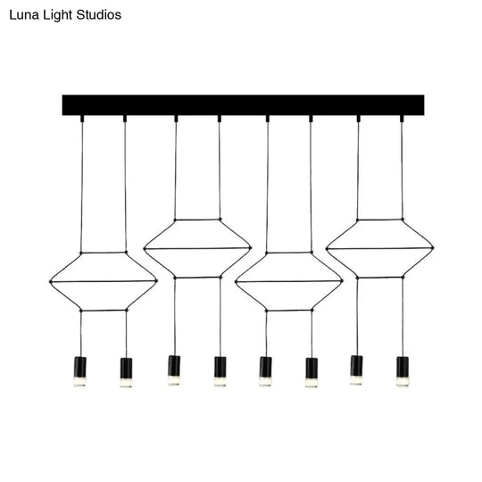 Iron Pendant Light Industrial Chandelier - Hexagonal/Long Column Design 4/6/8 Heads Black 3D