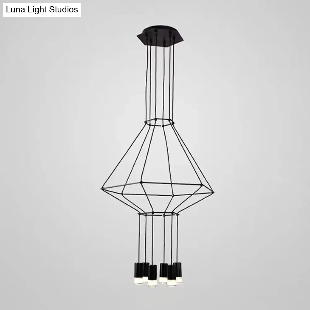 Industrial Black Hexagonal/Long Column Pendant Light - Modern 3D Structure With 4/6/8 Heads Ideal