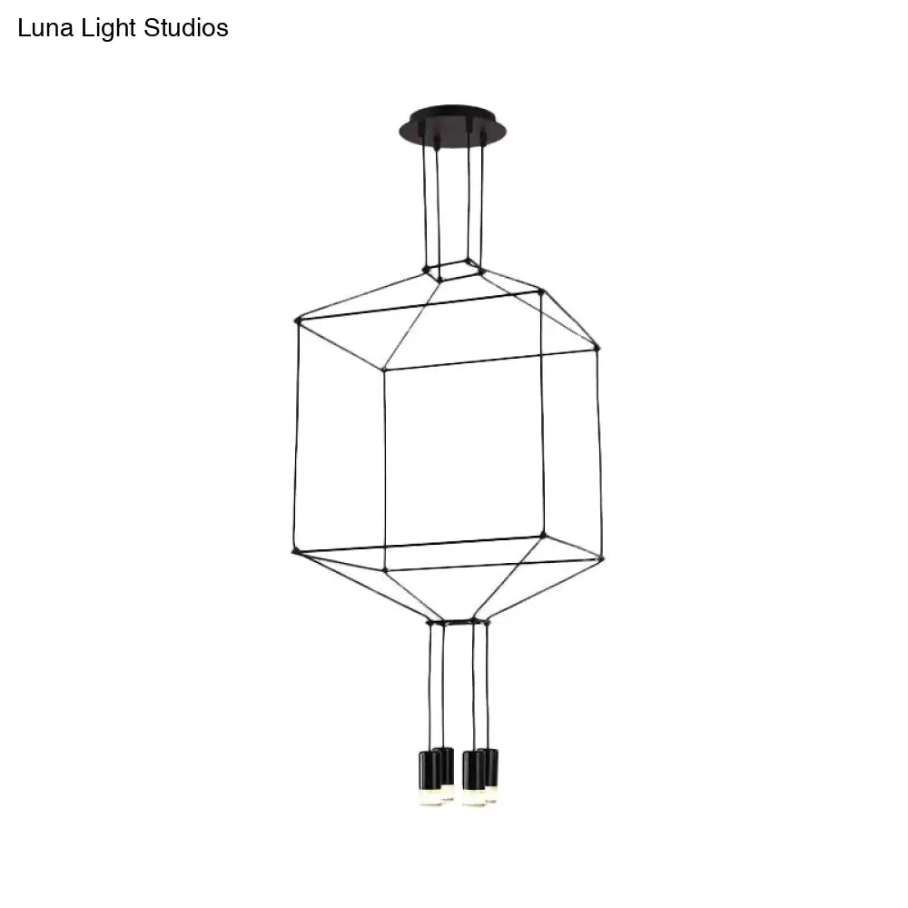 Iron Pendant Light Industrial Chandelier - Hexagonal/Long Column Design 4/6/8 Heads Black 3D