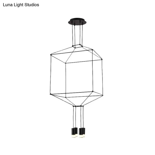 Iron Pendant Light Industrial Chandelier - Hexagonal/Long Column Design 4/6/8 Heads Black 3D