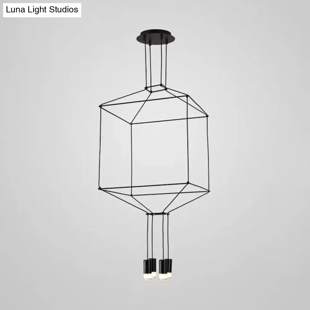 Iron Pendant Light Industrial Chandelier - Hexagonal/Long Column Design 4/6/8 Heads Black 3D