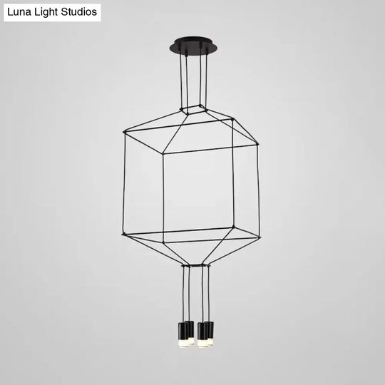 Iron Pendant Light Industrial Chandelier - Hexagonal/Long Column Design 4/6/8 Heads Black 3D
