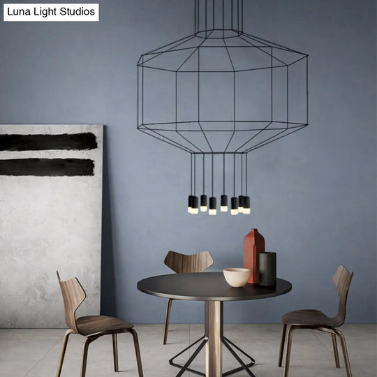 Iron Pendant Light Industrial Chandelier - Hexagonal/Long Column Design 4/6/8 Heads Black 3D