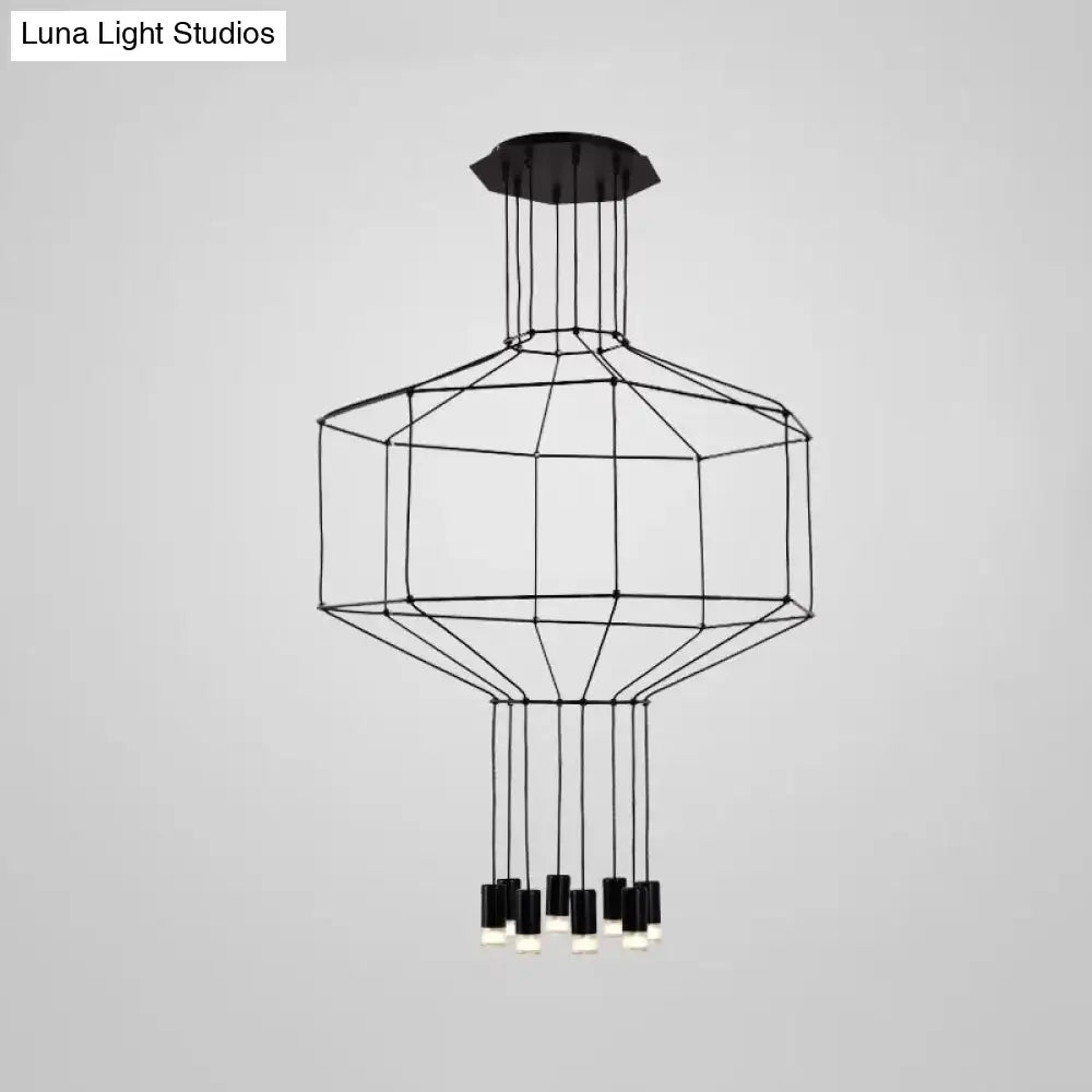 Industrial Black Hexagonal/Long Column Pendant Light - Modern 3D Structure With 4/6/8 Heads Ideal