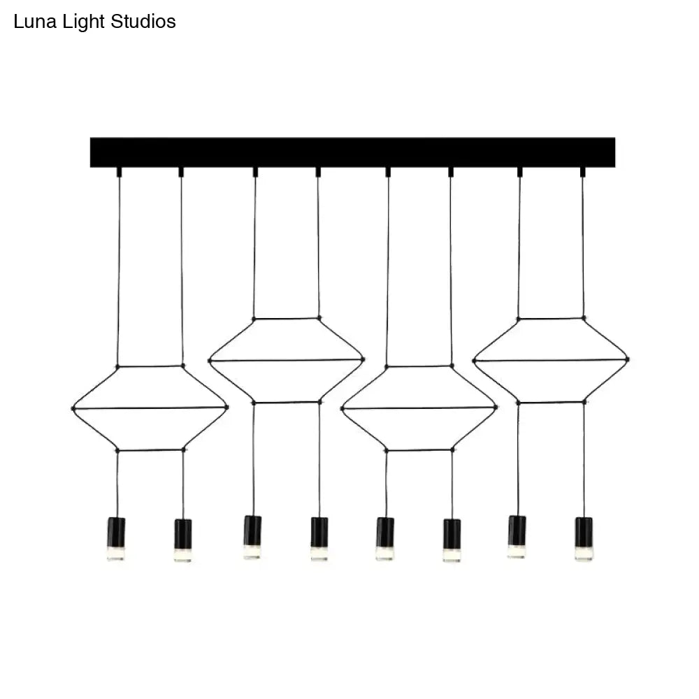 Industrial Black Hexagonal/Long Column Pendant Light - Modern 3D Structure With 4/6/8 Heads Ideal