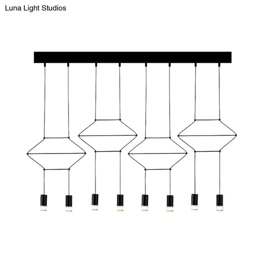 Industrial Black Hexagonal/Long Column Pendant Light - Modern 3D Structure With 4/6/8 Heads Ideal