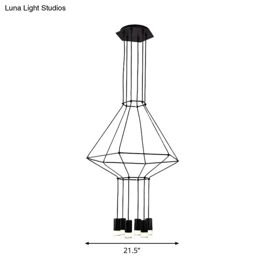 Iron Pendant Light Industrial Chandelier - Hexagonal/Long Column Design 4/6/8 Heads Black 3D