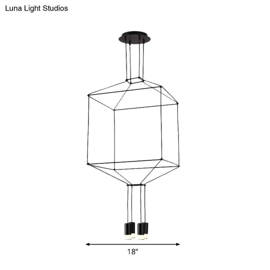 Iron Pendant Light Industrial Chandelier - Hexagonal/Long Column Design 4/6/8 Heads Black 3D