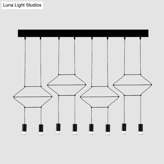 Iron Pendant Light Industrial Chandelier - Hexagonal/Long Column Design 4/6/8 Heads Black 3D