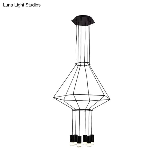 Iron Pendant Light Industrial Chandelier - Hexagonal/Long Column Design 4/6/8 Heads Black 3D