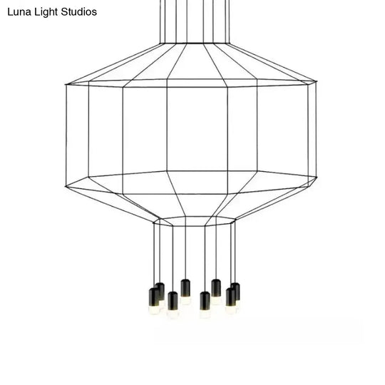 Industrial Black Hexagonal/Long Column Pendant Light - Modern 3D Structure With 4/6/8 Heads Ideal