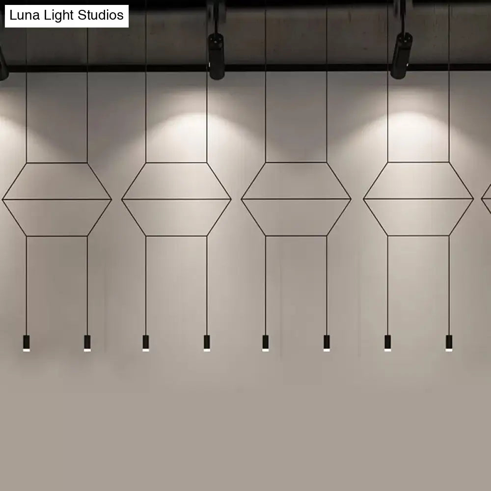 Iron Pendant Light Industrial Chandelier - Hexagonal/Long Column Design 4/6/8 Heads Black 3D
