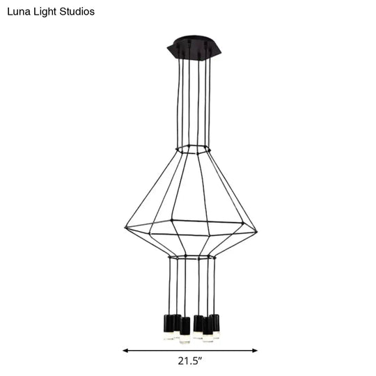 Industrial Black Hexagonal/Long Column Pendant Light - Modern 3D Structure With 4/6/8 Heads Ideal