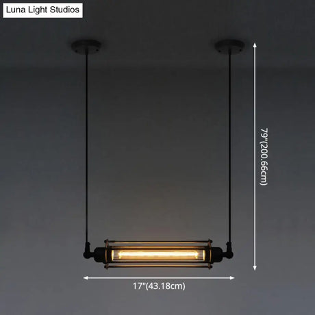 Industrial Black Iron Cage Pendant Light - 1-Bulb Cylindrical Ceiling Fixture For Bars