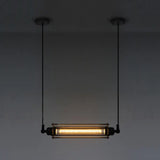 Industrial Black Iron Cage Pendant Light - 1-Bulb Cylindrical Ceiling Fixture For Bars / Horizontal