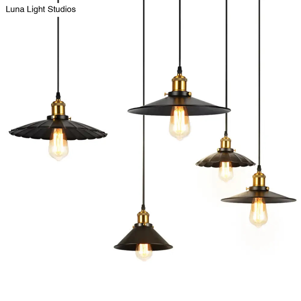 Industrial Black Iron Conical Shade Pendant Light - Single-Bulb Suspension For Restaurants