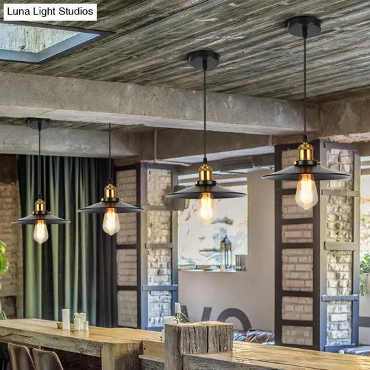 Industrial Black Iron Conical Shade Pendant Light - Single-Bulb Suspension For Restaurants