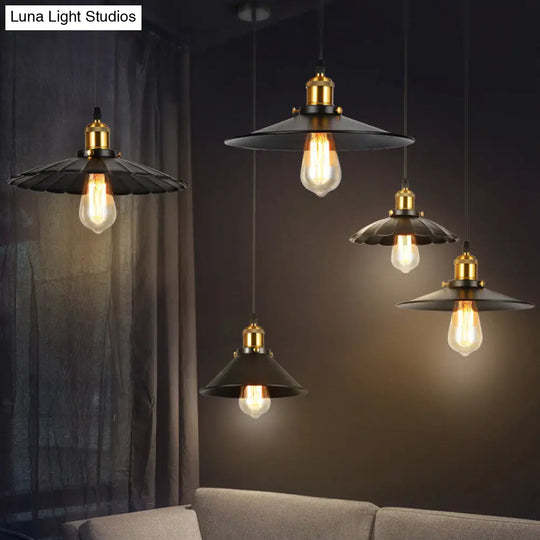 Industrial Black Iron Conical Shade Pendant Light - Single-Bulb Suspension For Restaurants