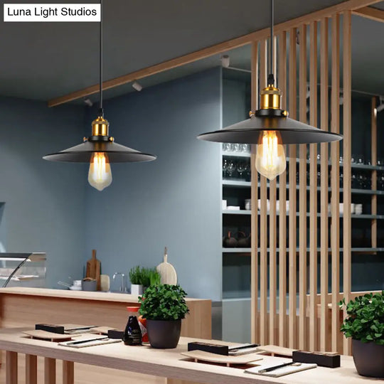 Industrial Black Iron Conical Shade Pendant Light - Single-Bulb Suspension For Restaurants / Small