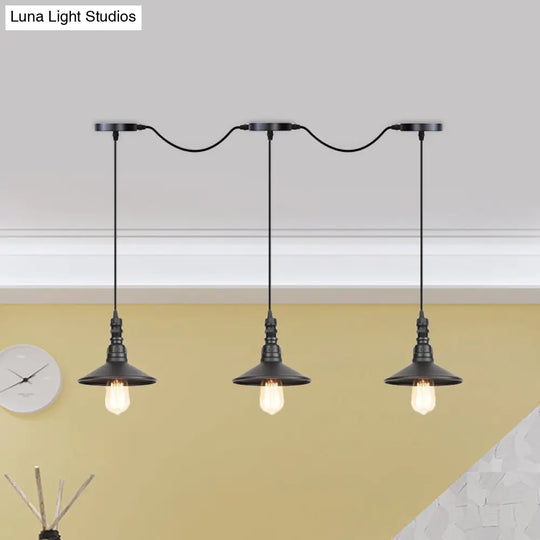 Industrial Black Iron Pendant Light With Saucer Design - Multi-Pendant Fixture 3/5/7 Heads Tandem