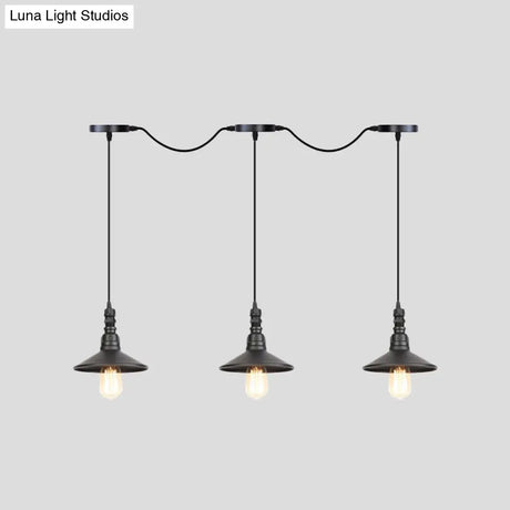 Industrial Black Iron Pendant Light With Saucer Design - Multi-Pendant Fixture 3/5/7 Heads Tandem