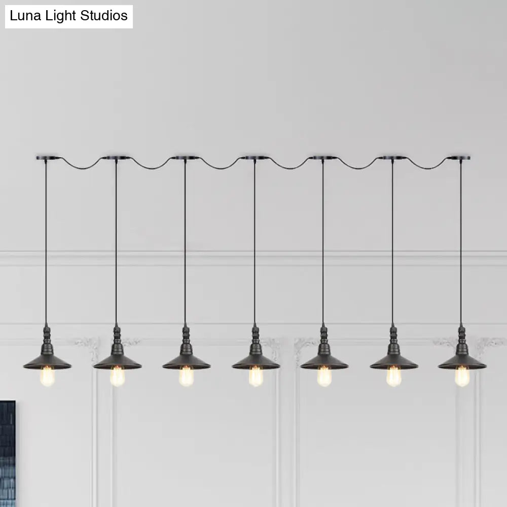 Industrial Black Iron Pendant Light With Saucer Design - Multi-Pendant Fixture 3/5/7 Heads Tandem