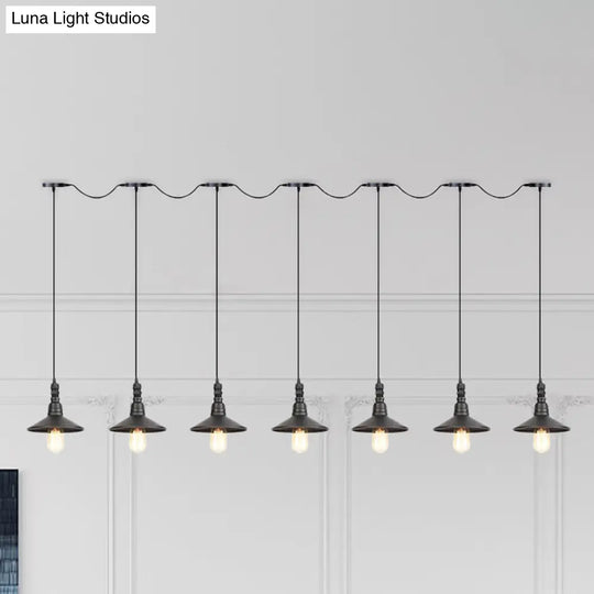 Industrial Black Iron Pendant Light With Saucer Design - Multi-Pendant Fixture 3/5/7 Heads Tandem