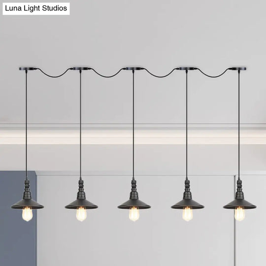 Industrial Black Iron Pendant Light With Saucer Design - Multi-Pendant Fixture 3/5/7 Heads Tandem