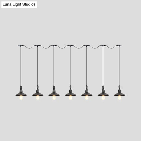 Industrial Black Iron Pendant Light With Saucer Design - Multi-Pendant Fixture 3/5/7 Heads Tandem