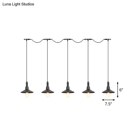 Industrial Black Iron Pendant Light With Saucer Design - Multi-Pendant Fixture 3/5/7 Heads Tandem